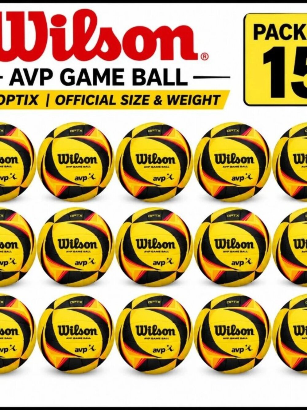 Wilson AVP OPTX Beach Volleyball Official Game Ball Yellow Black pack of 15